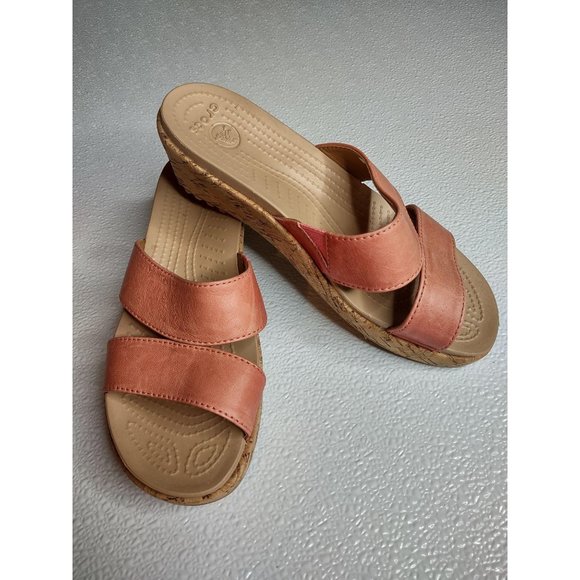 CROCS | Shoes | Crocs Slip On Wedge Sandals Size 6 Peach | Poshmark